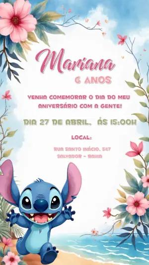 Convite de Aniversário Stitch Tropical para Editar Online