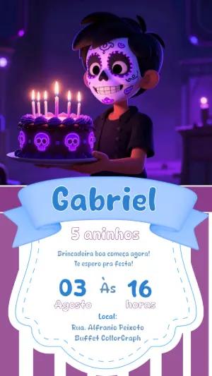 Convite de Aniversário Caveira Mexicana Roxo para Editar