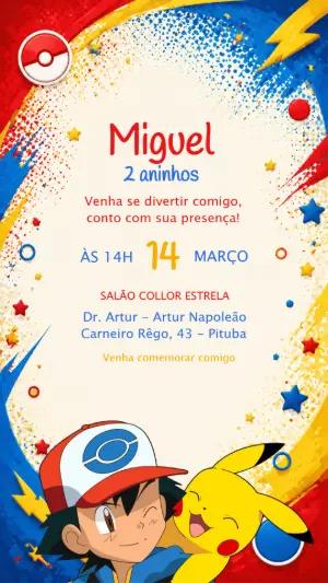 Convite de Aniversário Pokémon Colorido para Editar