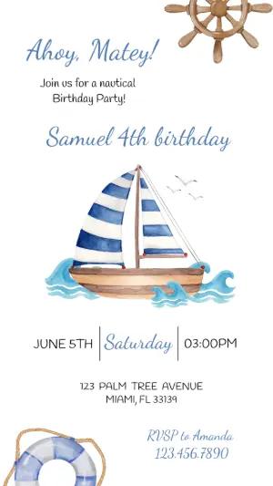Nautical Sailboat Birthday Invitation | Editable Template