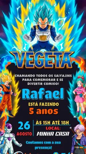 Convite de Aniversário Dragon Ball Super Vegeta para Editar