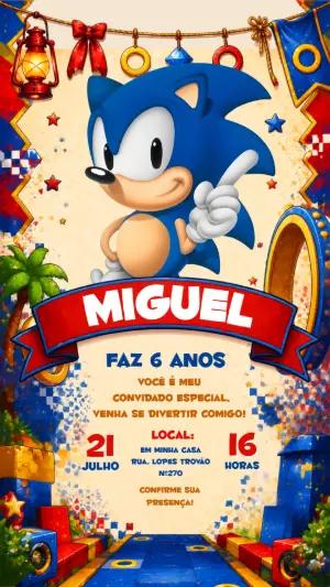 Convite de Aniversário Sonic Clássico para Editar
