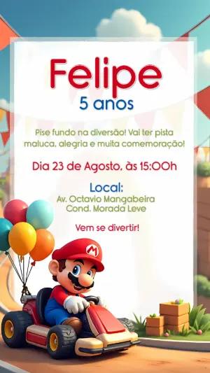 Convite de Aniversário Mario Kart para Editar Online