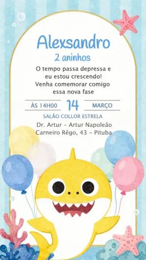 Convite de Aniversário Baby Shark Fundo do Mar para Editar