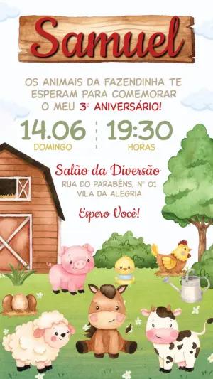 Convite de Aniversário Fazendinha Aquarela para Editar