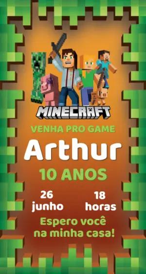 Convite de Aniversário Infantil Minecraft para Editar