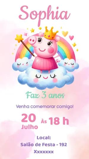 Convite Aniversário Peppa Pig Fada Aquarela para Editar