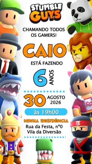 Convite de Aniversário Stumble Guys Editável para Gamers