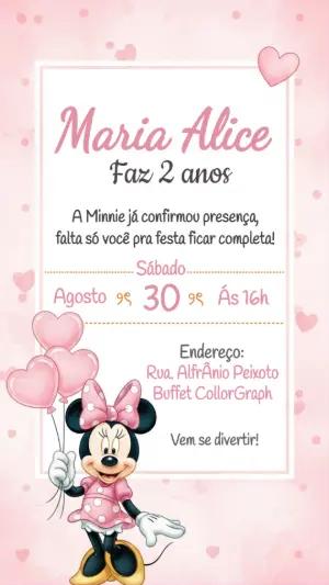 Convite Aniversário Minnie Mouse Rosa para Editar Online
