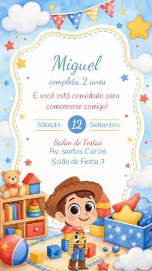 Convite de Aniversário Toy Story Editável para Menino