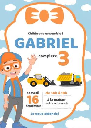 Invitation Anniversaire Blippi et Chantier à Modifier en Ligne