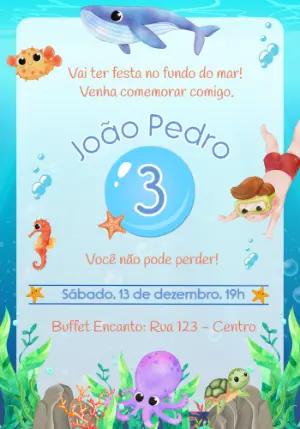 Convite de Aniversário Fundo do Mar Infantil para Editar