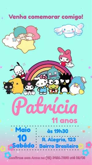 Convite Animado Aniversário Hello Kitty e Amigos para Editar