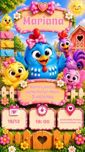 Convite de Aniversário Galinha Pintadinha Rosa Editável