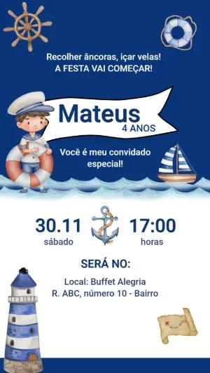 Convite de Aniversário Infantil Tema Marinheiro para Editar