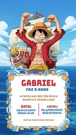 Convite Aniversário One Piece com Luffy para Editar Online