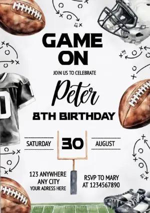 American Football Birthday Invitation Editable Template