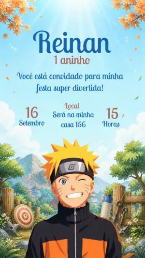 Convite de Aniversário Naruto Editável para Menino