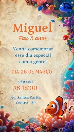 Convite de Aniversário Fundo do Mar com Peixes Modelo Editável