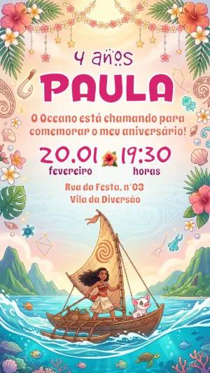 Convite de Aniversário Moana Baby Tropical Editável