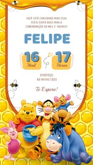 Convite de Aniversário Ursinho Pooh Doce Mel para Editar