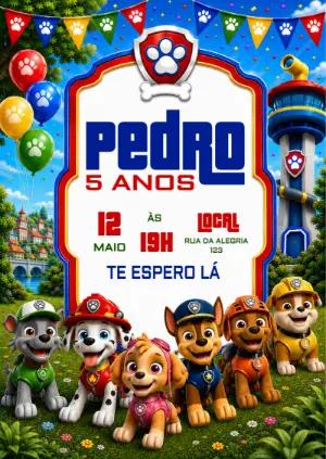 Convite Digital Patrulha Canina Aniversário para Editar