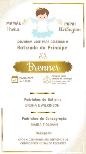 Convite de Batizado Anjinho Dourado Modelo Editável para Menino
