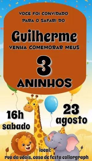 Convite de Aniversário Safari com Animais para Editar Online