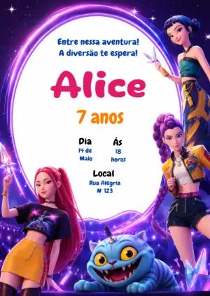 Convite de Aniversário Guerreiras K-pop Editável
