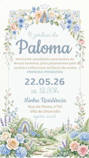 Convite Aniversário Jardim de Nossa Senhora Aquarela Editável