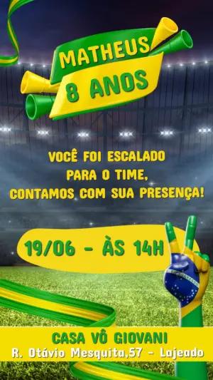 Convite de Aniversário Futebol Brasil para Editar Online