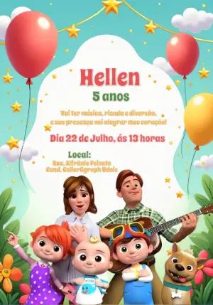 Convite de Aniversário Cocomelon para Editar Online