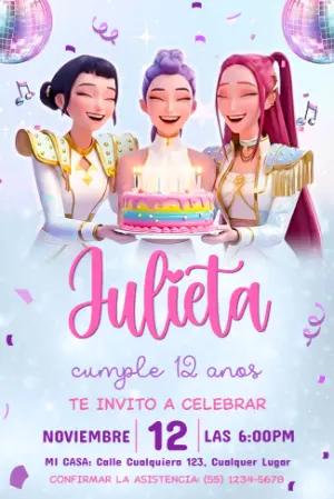 Invitación de Cumpleaños Las Guerreras K-Pop Editable