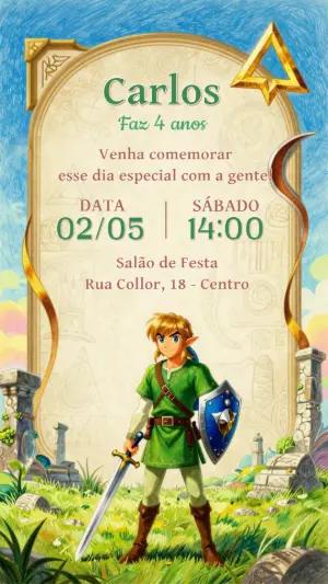 Convite de Aniversário Tema Zelda Aventura para Editar