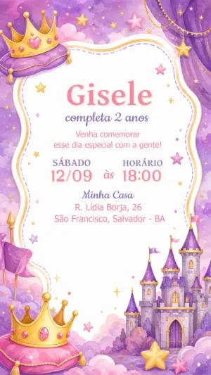Convite de Aniversário Princesa Aurora Aquarela para Editar