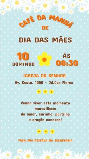 Convite Café da Manhã Dia das Mães Floral Fofo para Editar