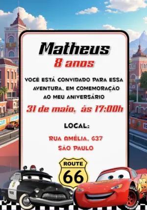 Convite de Aniversário Carros Relâmpago McQueen para Editar