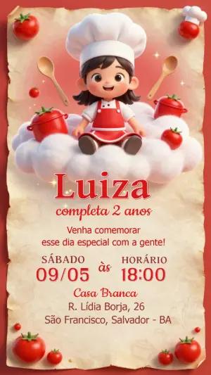 Convite de Aniversário Chef de Cozinha Infantil para Editar