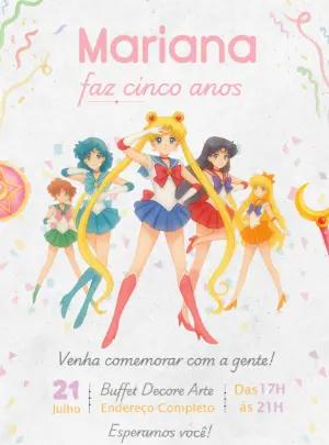 Convite de Aniversário Sailor Moon Infantil para Editar
