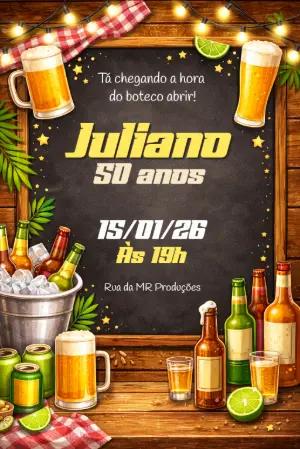 Convite de Aniversário Tema Boteco Rústico para Editar
