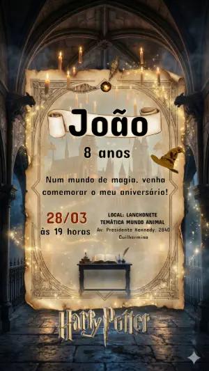 Convite Aniversário Mágico Estilo Harry Potter Editável