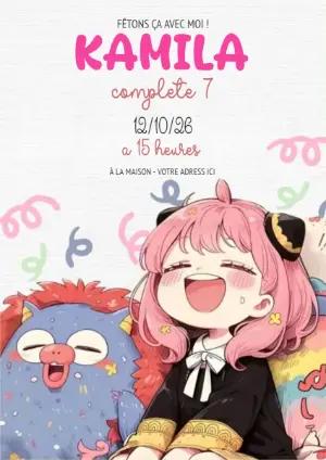 Invitation anniversaire fille thème anime rose - Modèle éditable