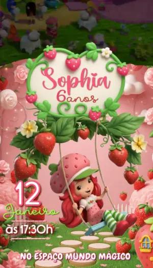 Convite Animado Aniversário Infantil Moranguinho para Editar