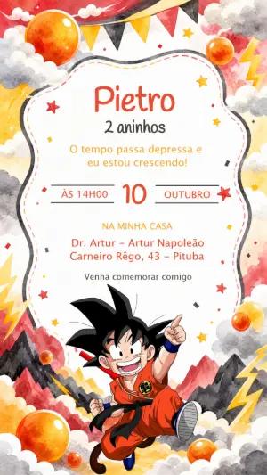 Convite de Aniversário Dragon Ball Aquarela para Editar