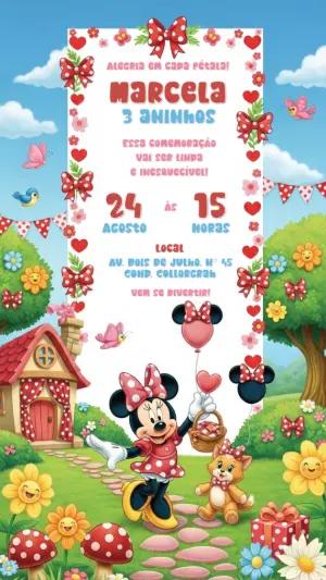 Convite Aniversário Minnie Jardim Encantado para Editar