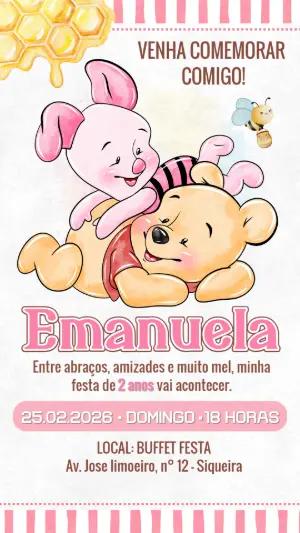 Convite de Aniversário Ursinho Pooh e Leitão Editável