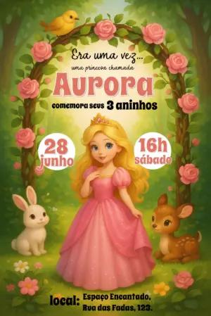 Convite Aniversário Princesa Aurora para Editar Online