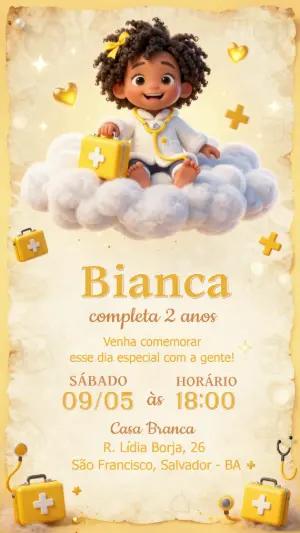 Convite de Aniversário Doutora Infantil Modelo Editável