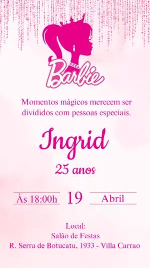 Convite Aniversário Barbie Rosa para Editar e Enviar Online
