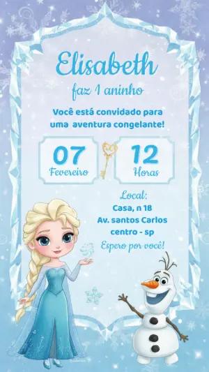 Convite Digital Aniversário Frozen Aventura Congelante Editável